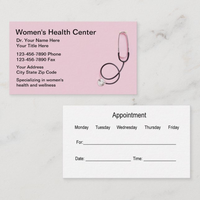 Cartes de rendez-vous Médicales pour la santé des  (Devant / Derrière)