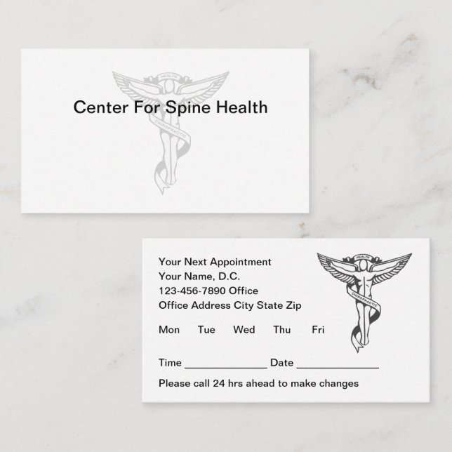 Cartes de rendez-vous médicaux de chiropraticien (Devant / Derrière)