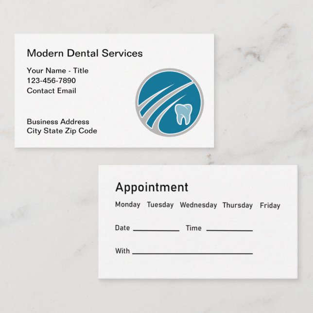 Cartes de rendez-vous pour les dentistes modernes  (Devant / Derrière)