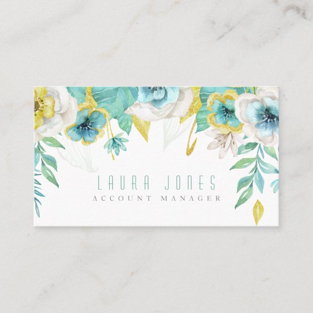 Cartes de rendez-vous turquoises peintes florales (Devant)