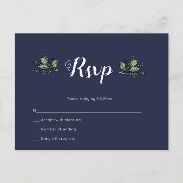 Cartes de réponse de mariage à fleurs Navy (Devant)
