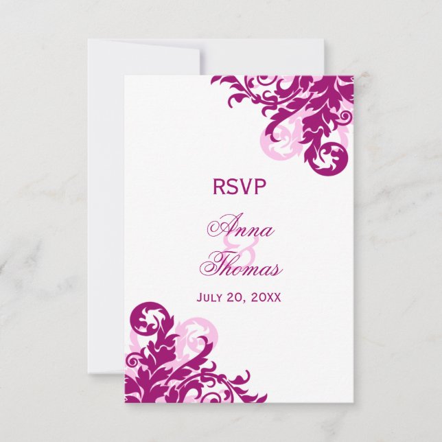 Cartes de réponse de mariage à flourish magenta (Devant)