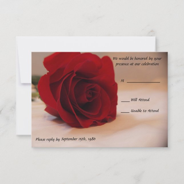 Cartes de réponse de mariage à la rose rouge éléga (Devant)