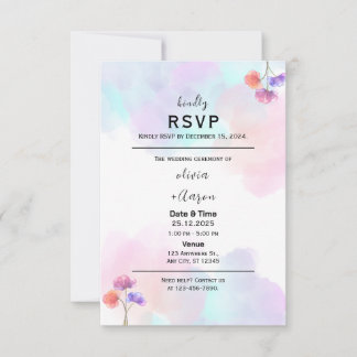 Cartes de réponse de mariage à l'aquarelle rose et
