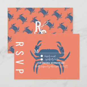 Cartes de réponse de mariage à typographie crabe m