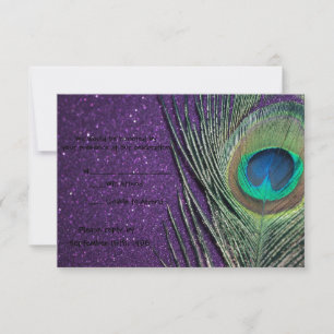 Cartes de réponse de mariage au paon violet scinti