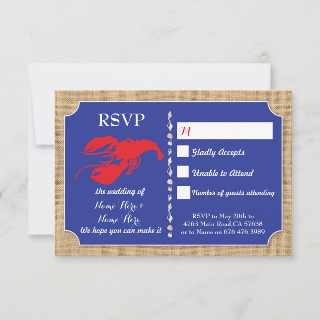 Cartes de réponse de mariage aux écrevisses bouill (Devant)