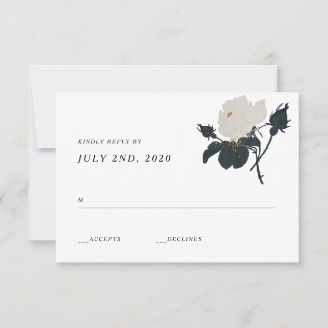 Cartes de réponse de mariage aux roses noires et b (Devant)