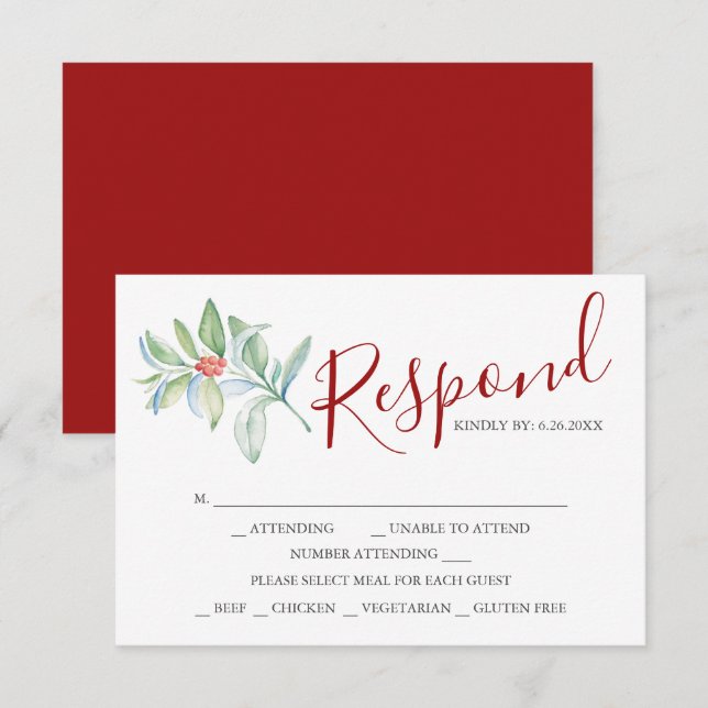 Cartes de réponse de mariage avec choix de repas R (Devant / Derrière)