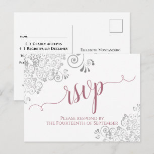 Cartes de réponse de mariage blanc et rose poudré