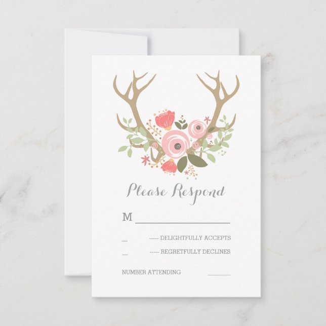 Cartes de réponse de mariage bohème aux bois de fl (Devant)