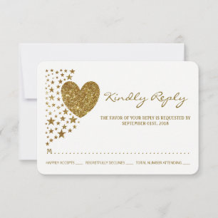 Cartes de Réponse de Mariage Cœur et Étoiles Paill