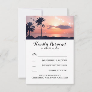 cartes de réponse de mariage coucher de soleil pla
