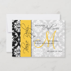 Cartes de réponse de mariage Damassé Monogramme Ja