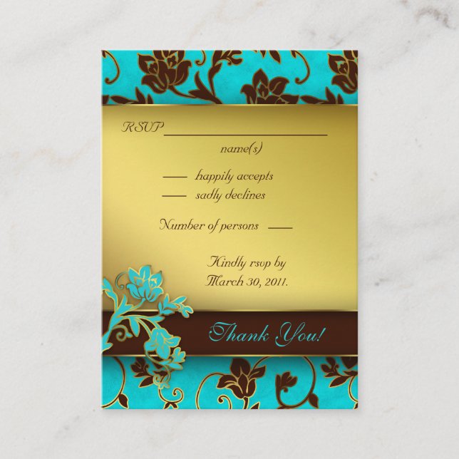 Cartes de réponse de mariage élégant Or Floral BB (Devant)