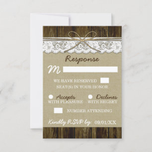 Cartes de réponse de mariage en toile de jute et d