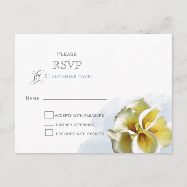 Cartes de réponse de mariage floral lys calla aqua (Devant)