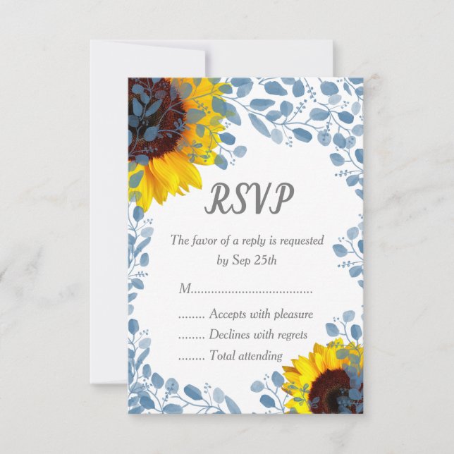 Cartes de réponse de mariage floral tournesol bleu (Devant)