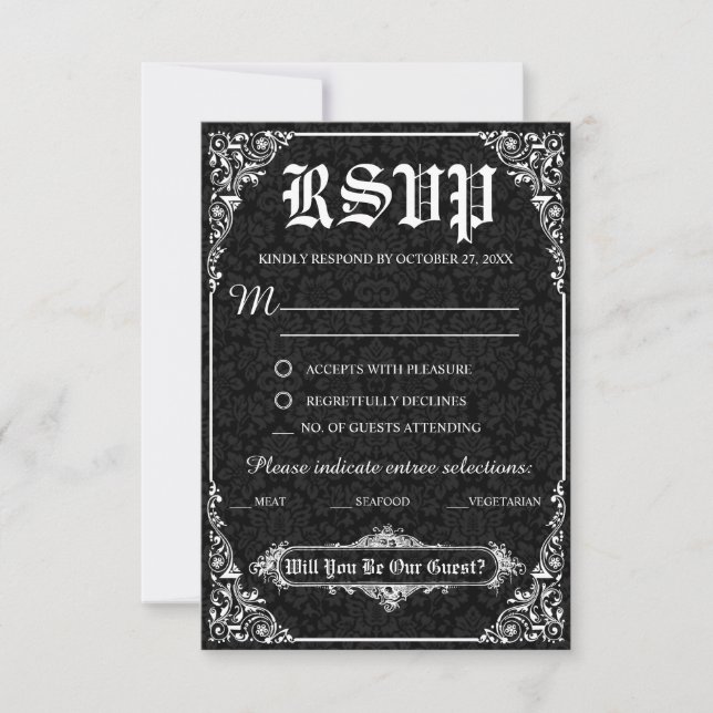 Cartes de réponse de mariage gothique victorien no (Devant)