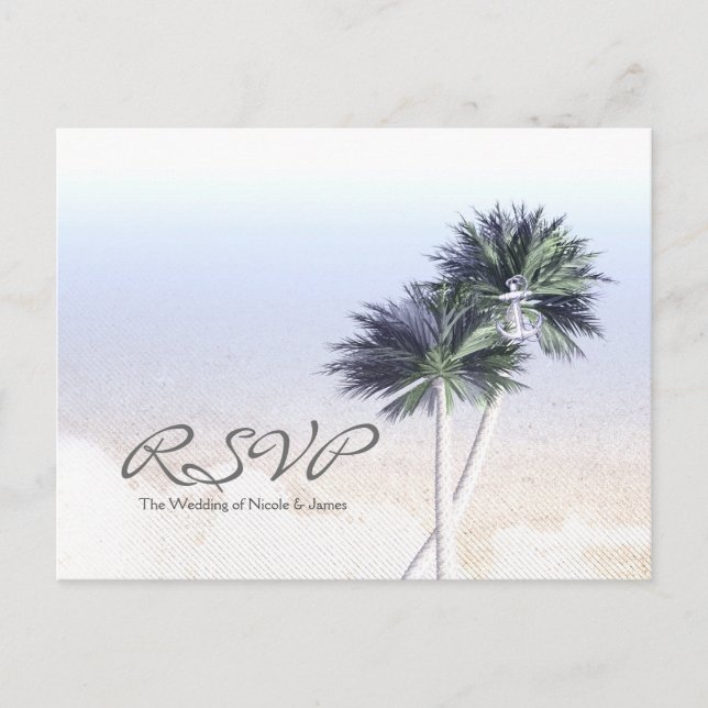 Cartes de réponse de mariage paradis plage palmier (Devant)