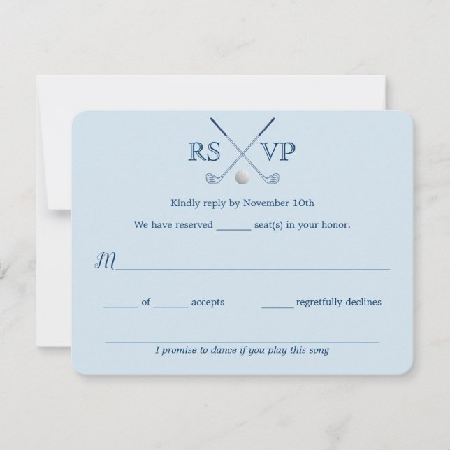 Cartes de réponse de mariage rayées bleues pour cl (Devant)
