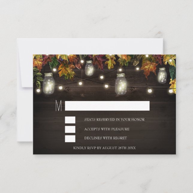 Cartes de réponse de mariage rustiques en bocal ma (Devant)