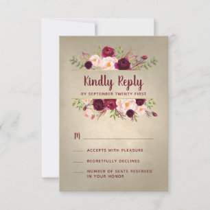 Cartes de réponse de mariage vintage Burgundy Mars