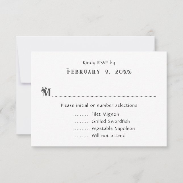 Cartes de réponse de menu de mariage noir et blanc (Devant)