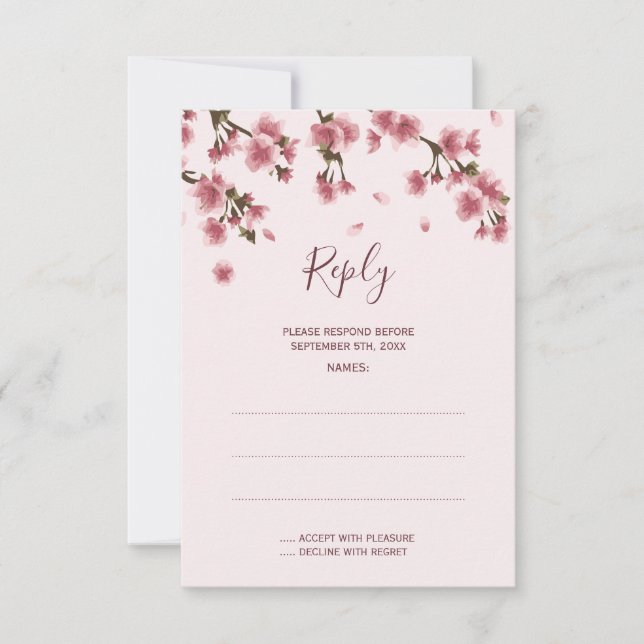 Cartes de réponse du Mariage en fleurs de cerisier (Devant)