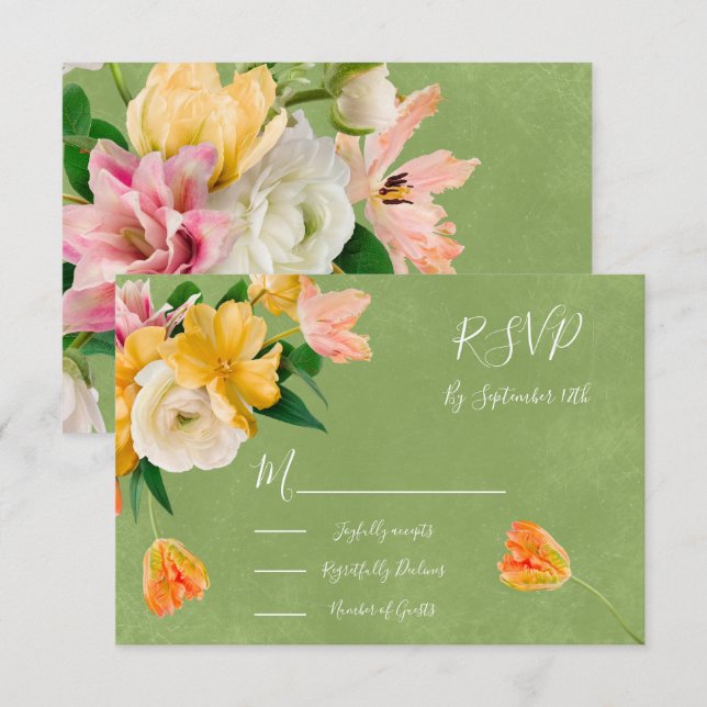 Cartes de réponse du Mariage floral brillant (Devant / Derrière)