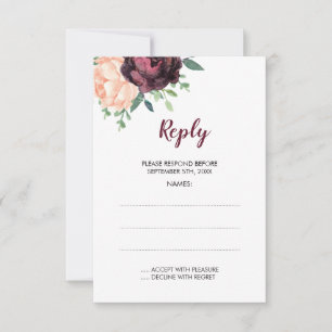 Cartes de réponse du Mariage Peach Rose de Bourgog