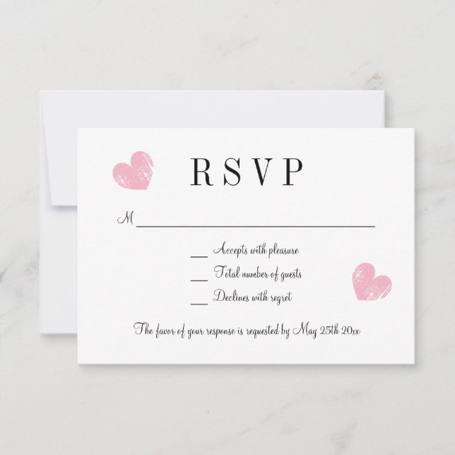 Cartes de réponse du mariage RSVP à coeur rose élé (Devant)