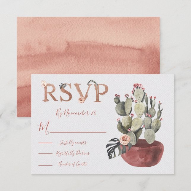 Cartes de réponse du Mariage Terracota et Cactus R (Devant / Derrière)