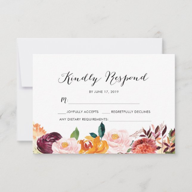 Cartes de réponse en aquarelle florale d'automne (Devant)