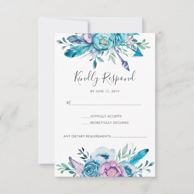 Cartes de réponse floral violet bohème aquarelle (Devant)
