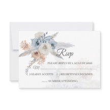 Cartes de réponse florales beige bleu poussiéreux