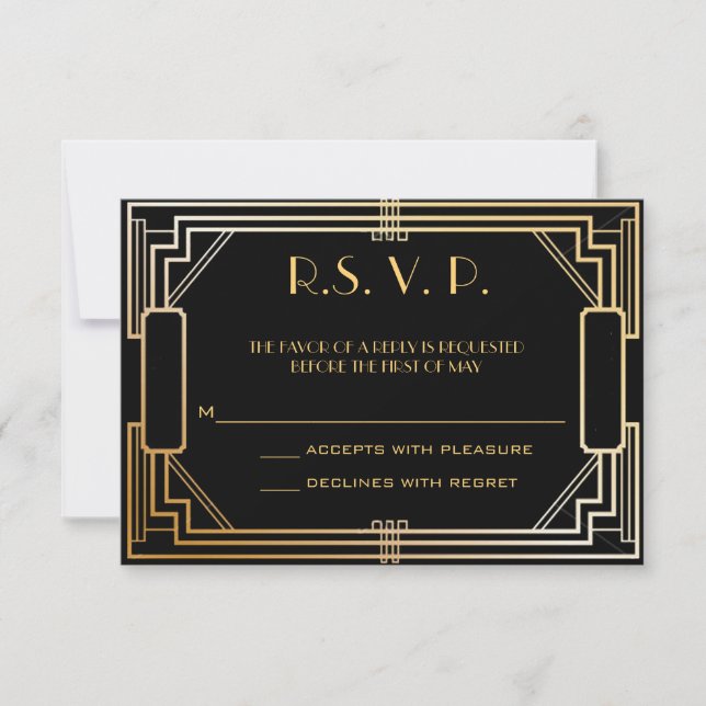 Cartes de réponse Mariage Art Déco RSVP (Devant)