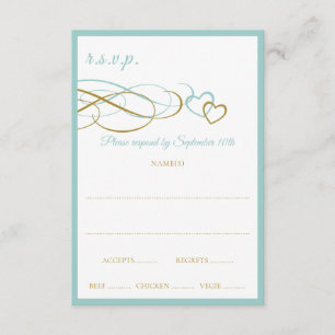Cartes de réponse Mariage Coeur (Turquoise & Or)
