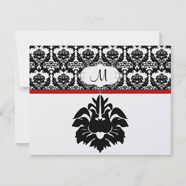 Cartes de réponse Mariage damassé en noir et blanc (Devant)