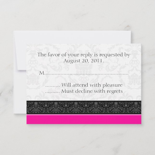 Cartes de réponse Mariage damassé RSVP Hot Rose &  (Devant)