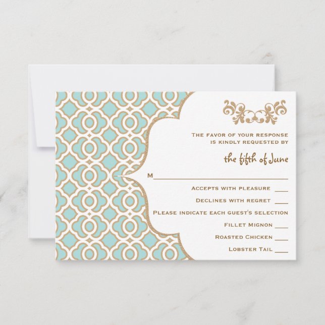 Cartes de réponse Mariage Eggshell Blue Gold Maroc (Devant)