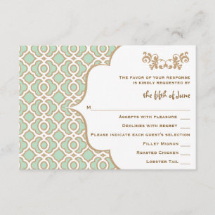 Cartes de réponse Mariage Mint Green Gold Marocain