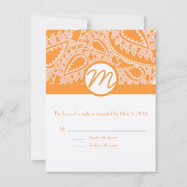 Cartes de réponse Mariage Orange Paisley (Devant)