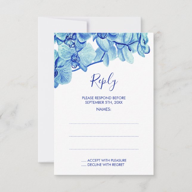 Cartes de réponse Mariage Radiant Blue Orchidées (Devant)