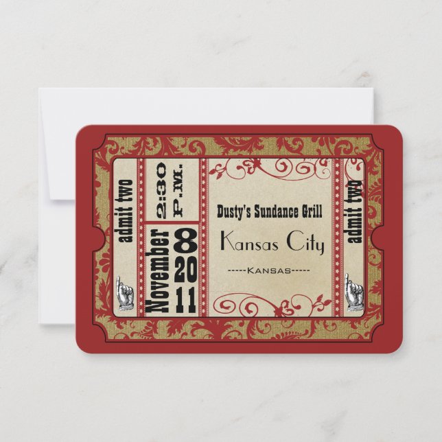 Cartes de réponse Mariage Red & Gold Showbill (Devant)