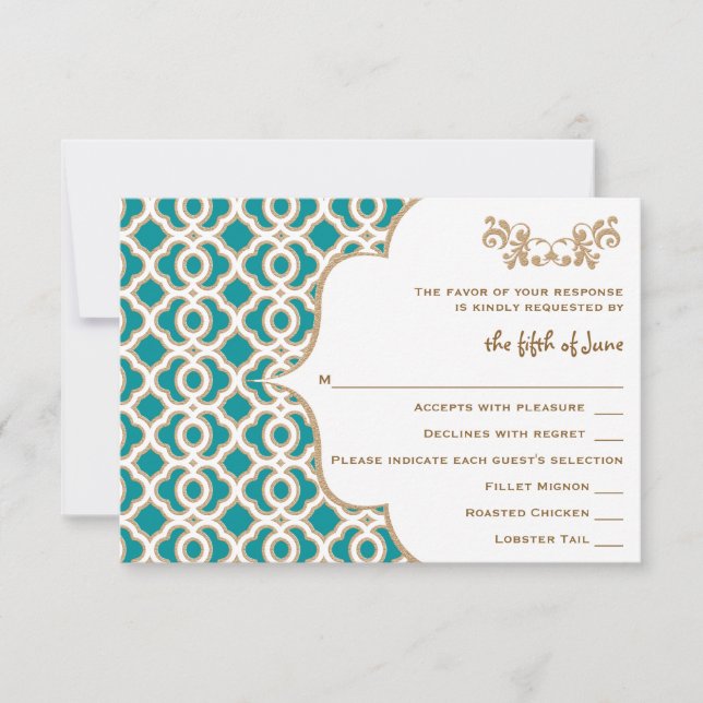 Cartes de réponse Mariage turquoise et Gold Maroca (Devant)
