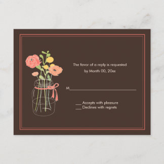 Cartes de réponse RSVP Brown et Coral Mason Jar