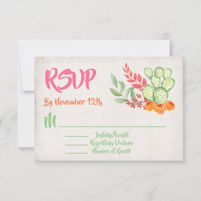 Cartes de réponse RSVP de mariage de cactus mexica (Devant)