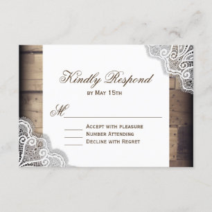 Cartes de réponse RSVP de mariage en bois rustique