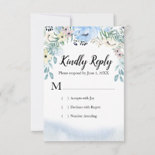 Cartes de réponse RSVP Floral à aquarelle bleue